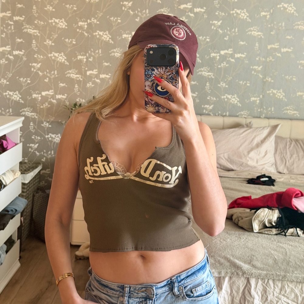 Von Dutch Kahki Brown Graphic Tank Top - Picture 5 of 5